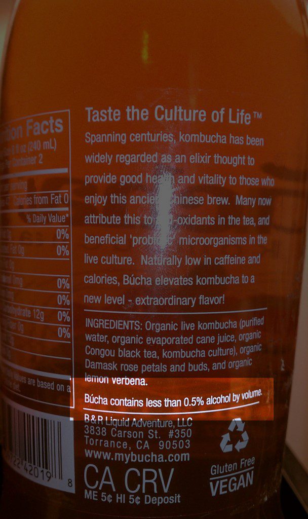 The label of all Bucha Kombucha bottles clearly states that the product is below .5% alcohol content.