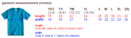 Unisex and youth size chart
