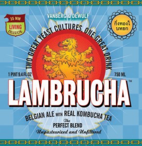 Le logo de Lambrucha, une bière Lambic (non mélangée) de style belge mélangée à du thé Kombucha, fabriqué par Vanberg & DeWulf à Cooperstown, NY.