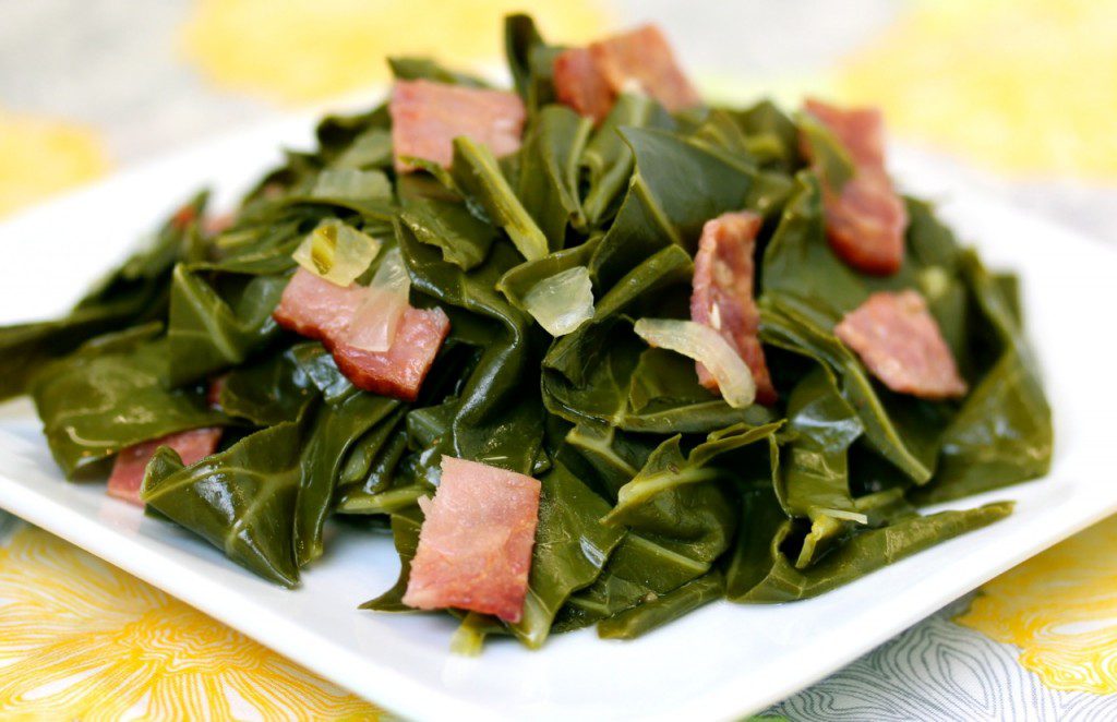 Kombucha Kitchen Collard Greens with Bacon in Kombucha Broth