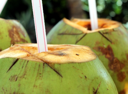 kéfir de agua de coco servido en un coco