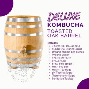 Toasted Oak Barrel Vessel with Deluxe Kombucha Tea Brewer Continuous Package