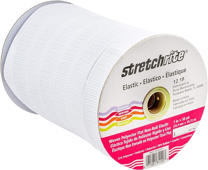 1” wide 50 meters long white elastic